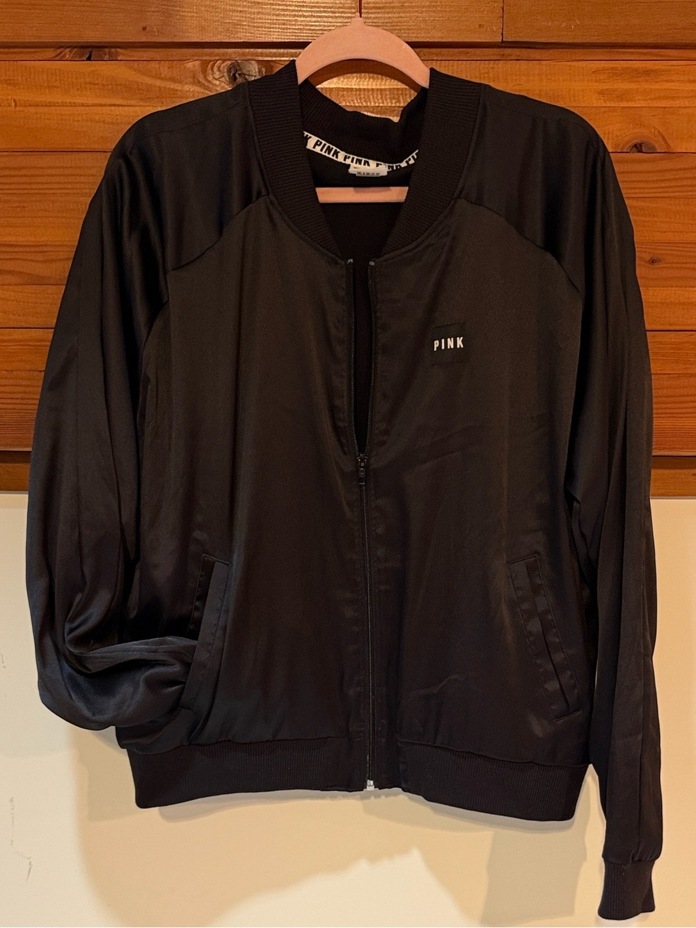 Victoria's Secret PINK Black Satin Bomber Jacket